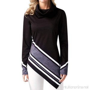 Ulanda Women's Elegant Long Sleeve Blouse Shirt Turtleneck Striped Printed Asymmetric Hem Chic Top - B07GGZXKJB